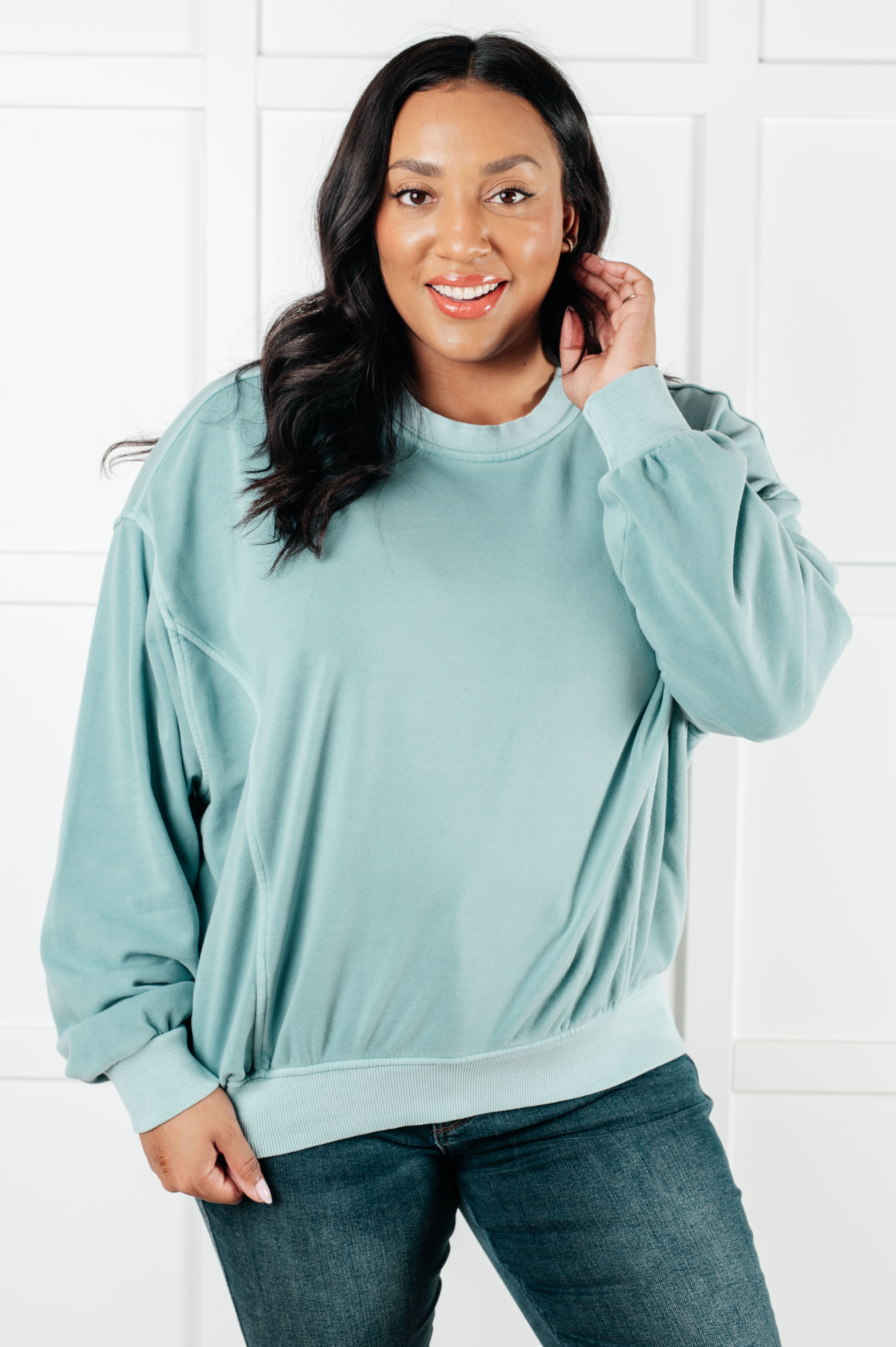 Beyond the Basics Pullover in Blue Grey Tops Ave Shops- Tilden Co.