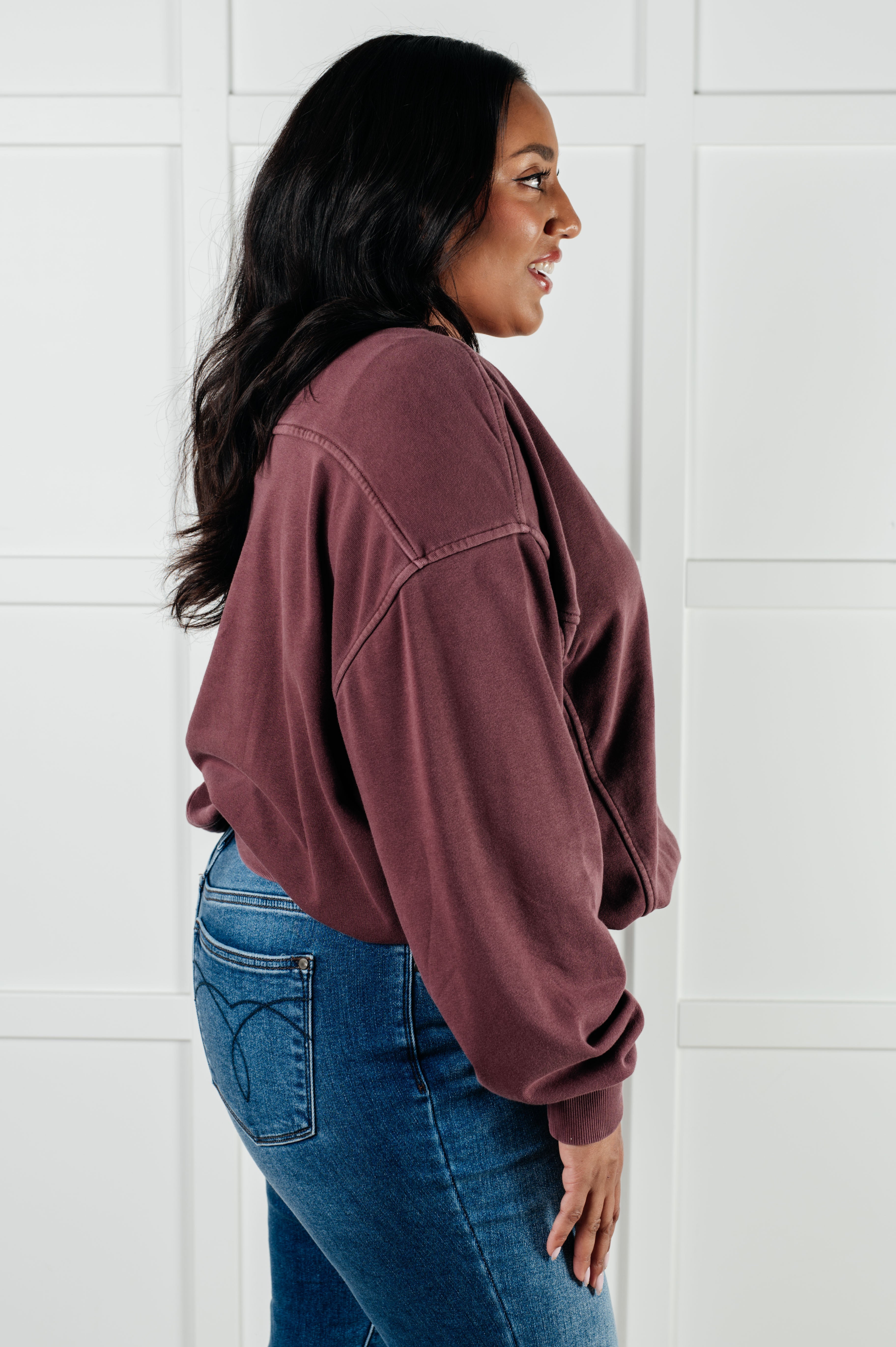 Beyond the Basics Pullover in Eggplant Tops Ave Shops- Tilden Co.