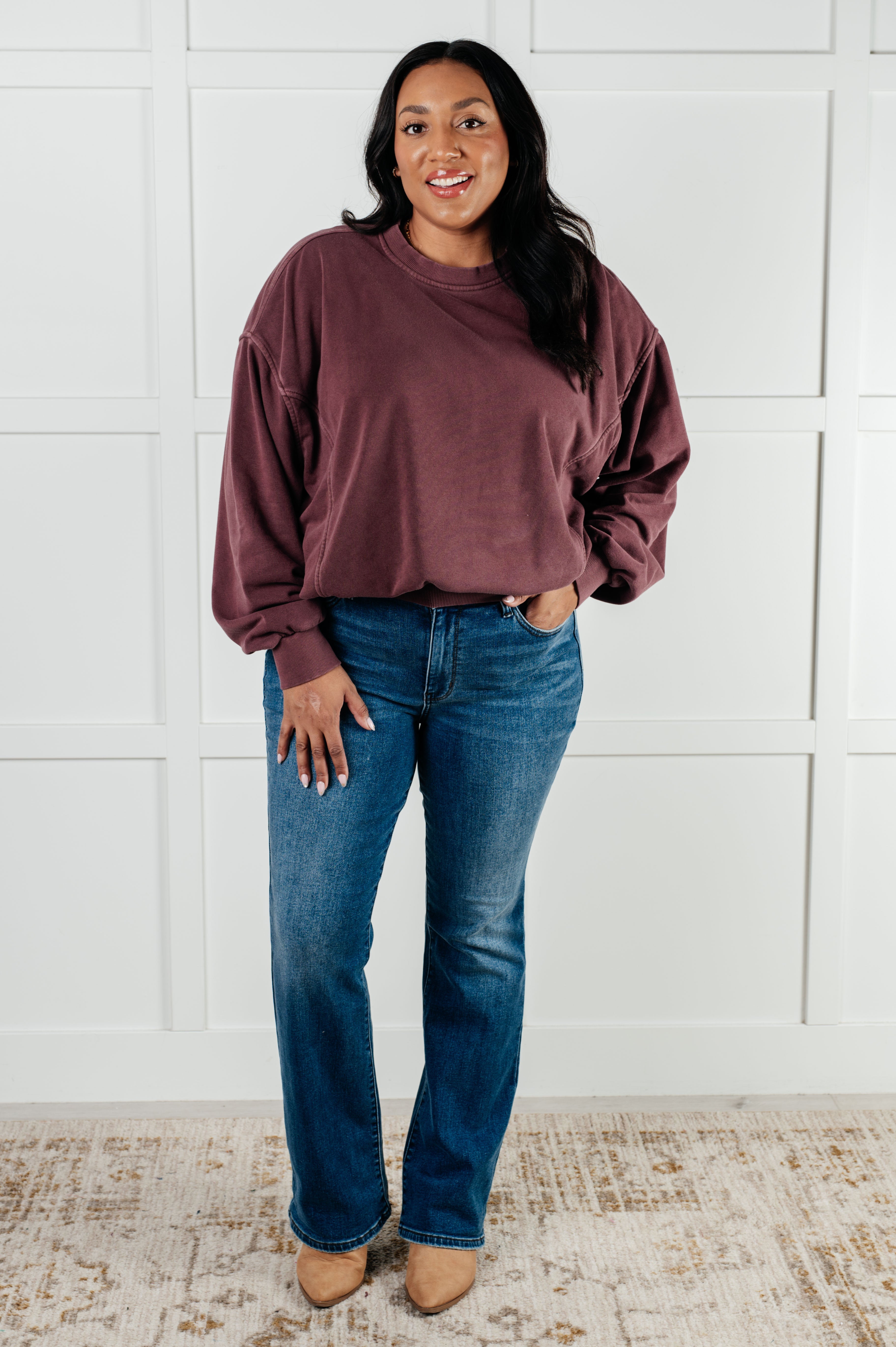 Beyond the Basics Pullover in Eggplant Tops Ave Shops- Tilden Co.