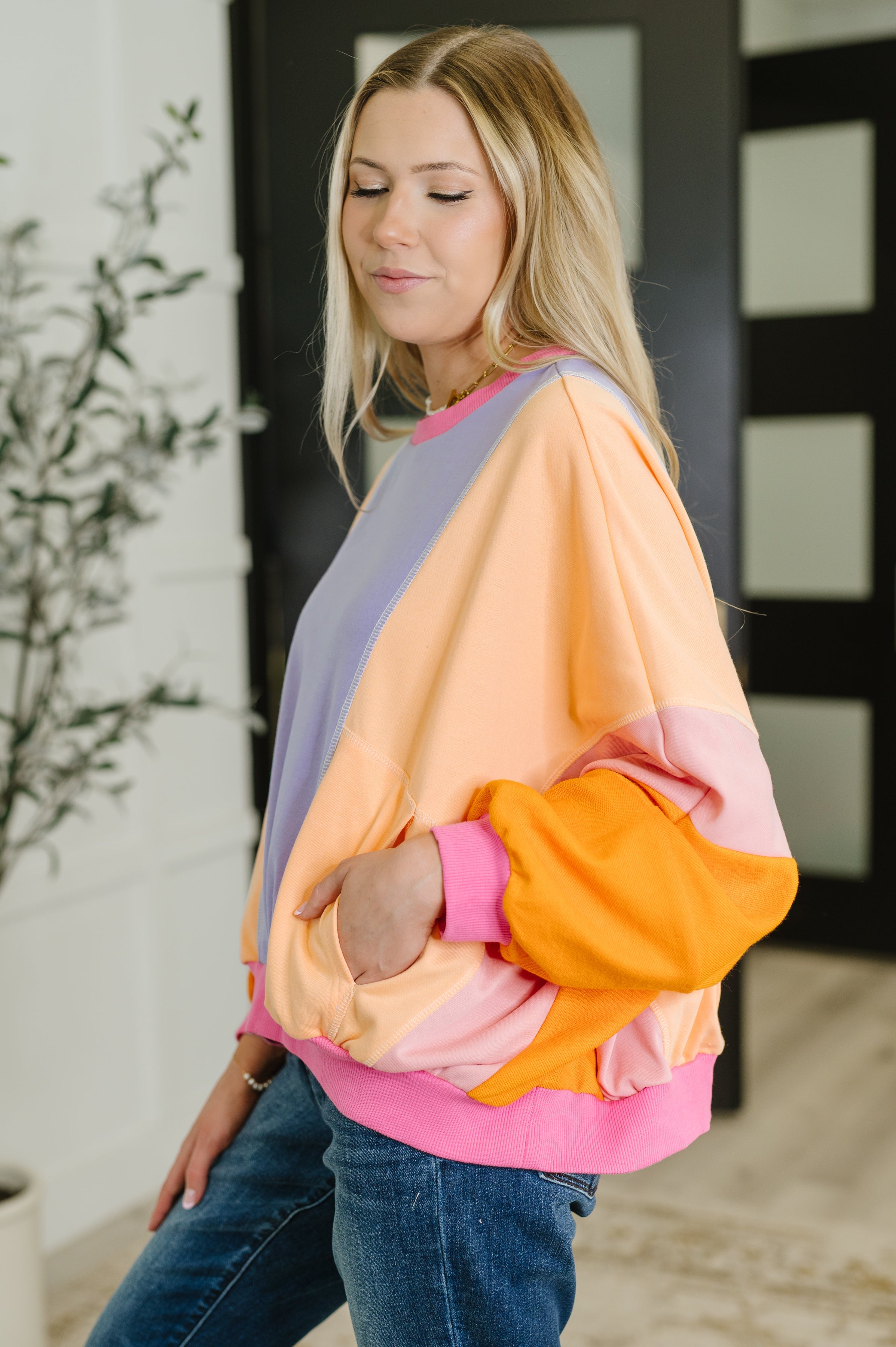 Blockbuster Color Block Pullover in Muted Womens Ave Shops- Tilden Co.