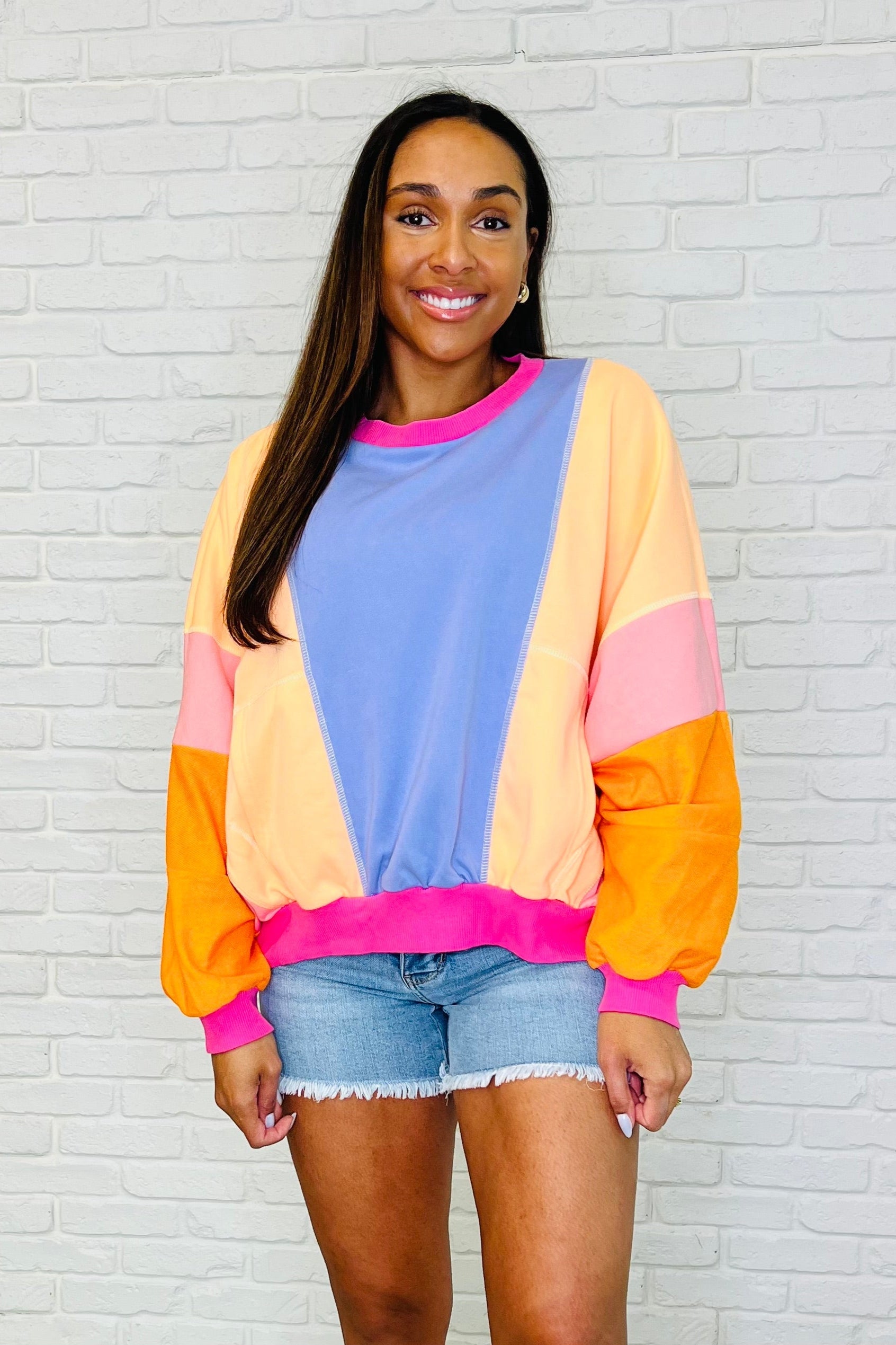 Blockbuster Color Block Pullover in Muted Womens Ave Shops- Tilden Co.