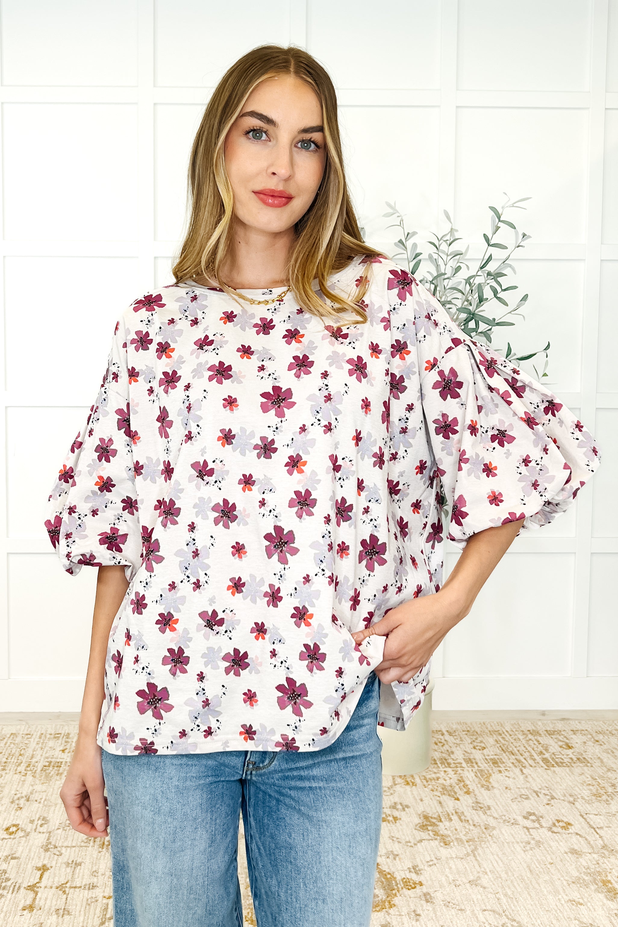 Blossom Breeze Balloon Sleeve Blouse Womens Ave Shops- Tilden Co.