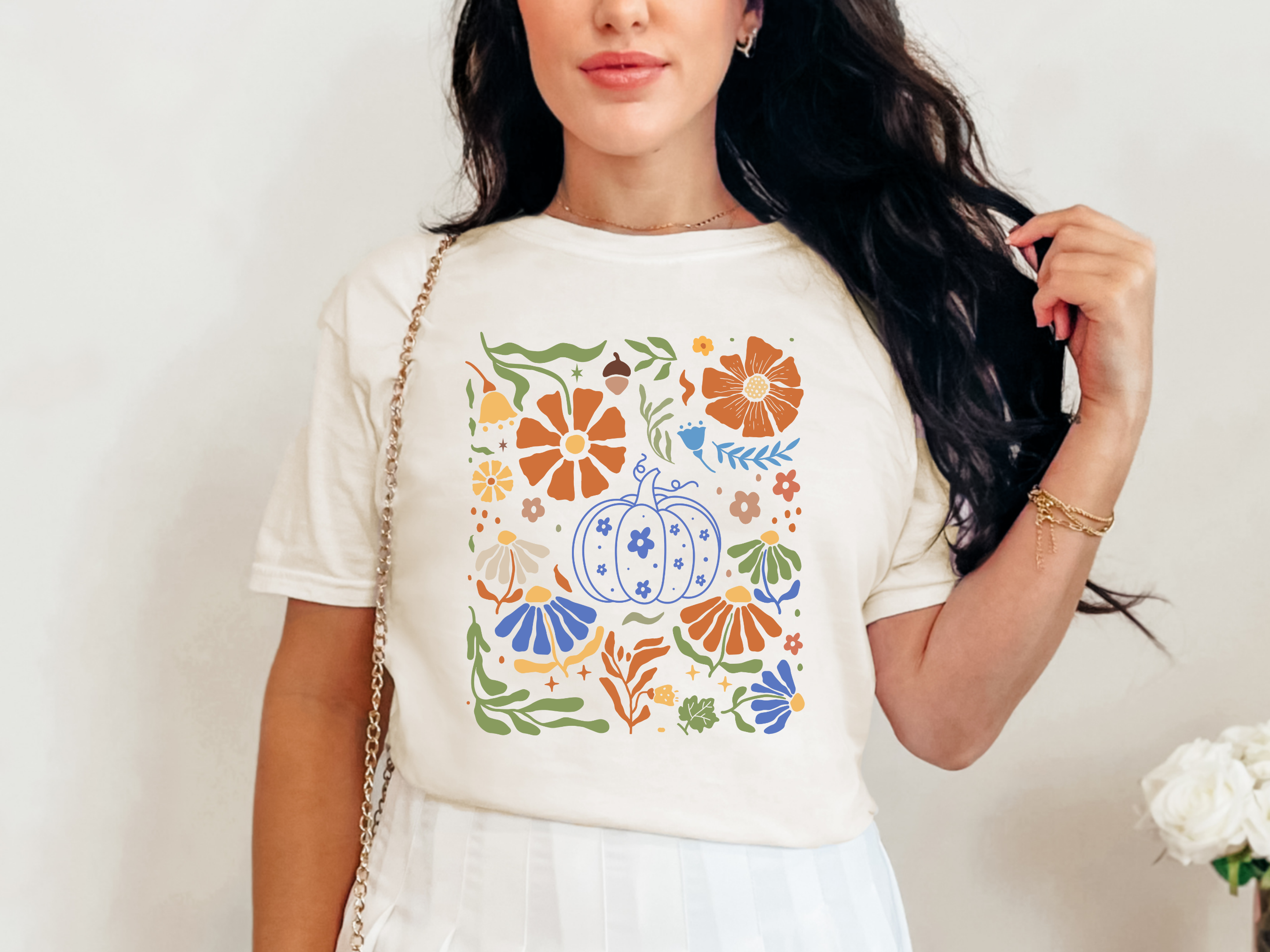 Blue Floral Pumpkin Graphic Tee in Two Colors Womens Ave Shops- Tilden Co.