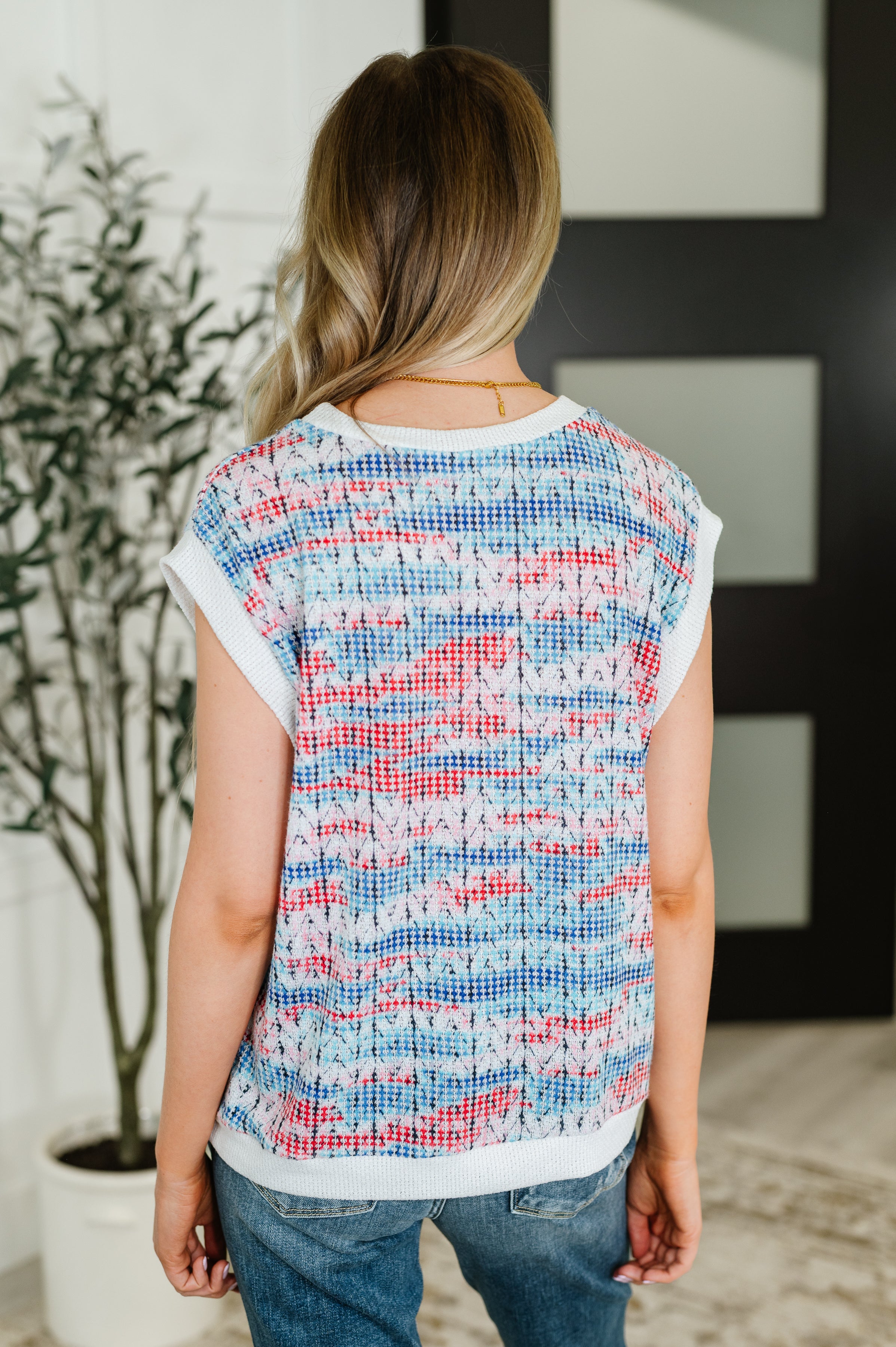 Blurred Beauty Textured Knit Top in Blue, Red and White Womens Ave Shops- Tilden Co.