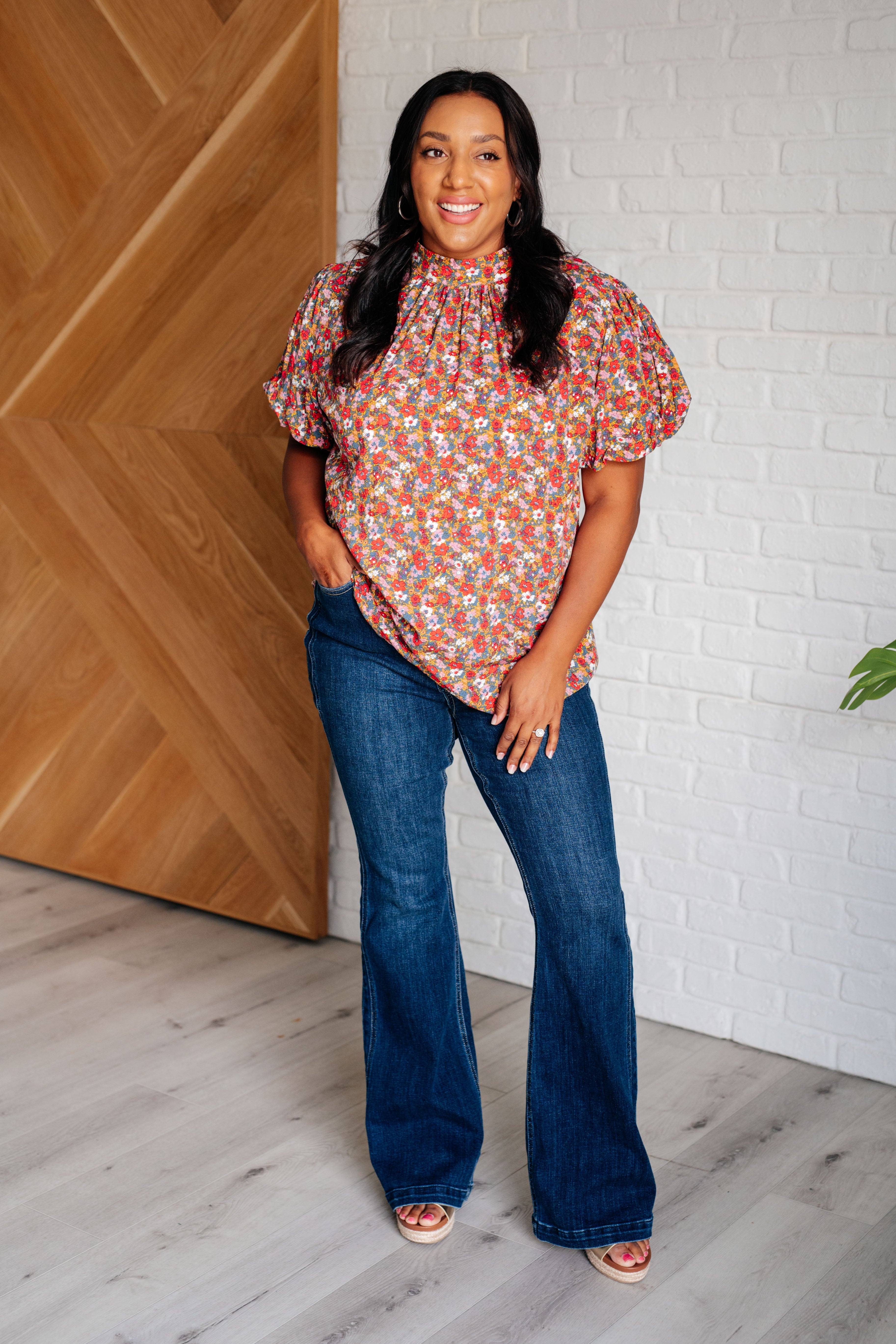 Bohemian Moment Floral Mock Neck Blouse Blouses Ave Shops- Tilden Co.