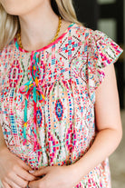 Boho and Behold Flutter Sleeve Dress in Blush/Fuchsia/Mint Womens Ave Shops- Tilden Co.
