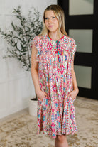 Boho and Behold Flutter Sleeve Dress in Blush/Fuchsia/Mint Womens Ave Shops- Tilden Co.