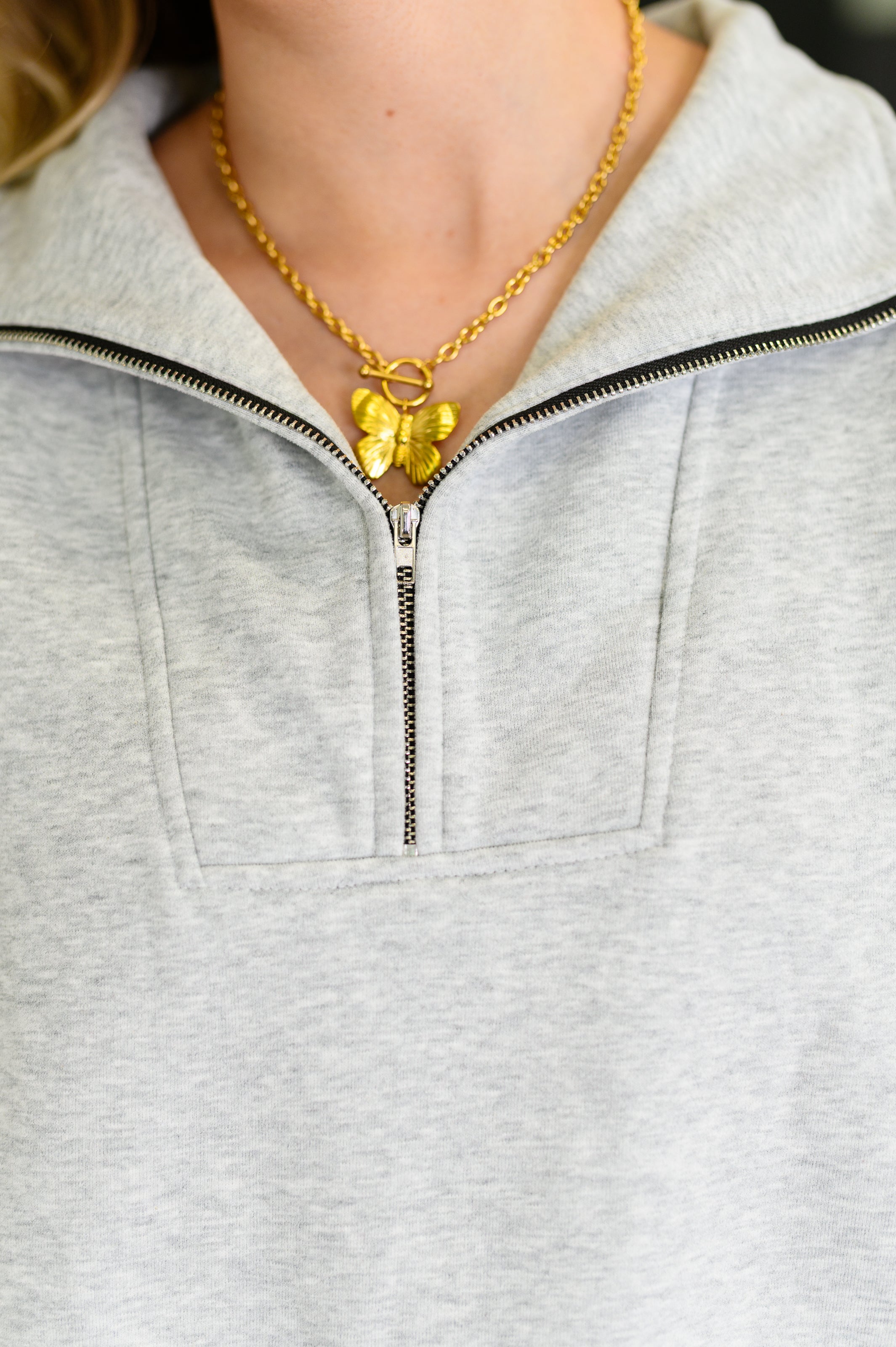 Bonbon Delight Half Zip Pullover in Grey Womens Ave Shops- Tilden Co.