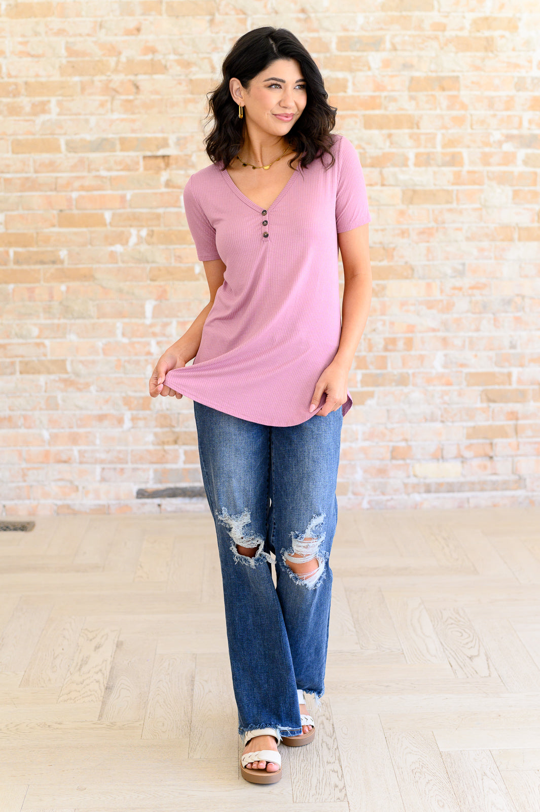 Born and Raised V-Neck Ribbed Top Tops Ave Shops- Tilden Co.