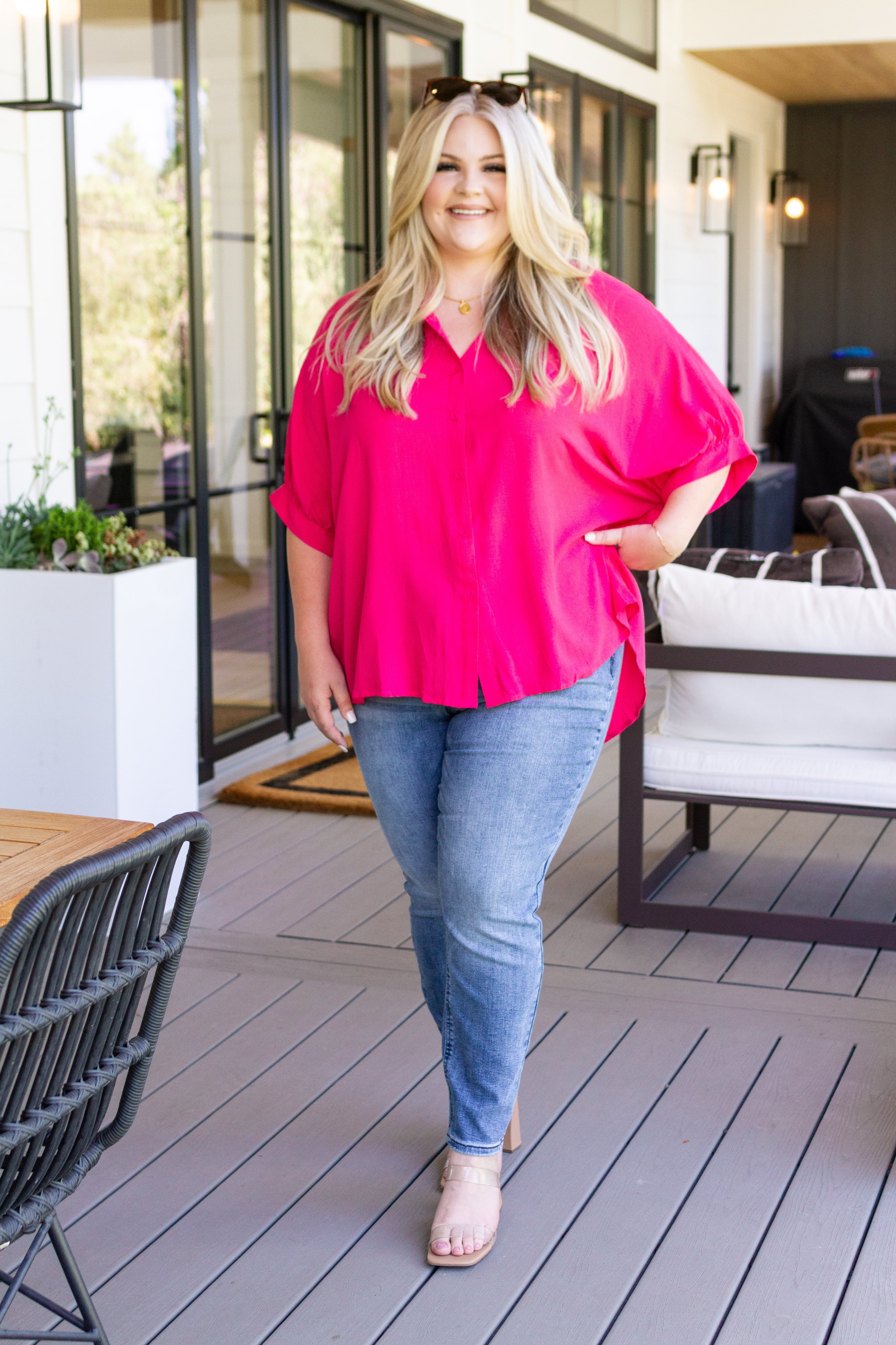 Bounding Beauty Button Down Blouse Womens Ave Shops- Tilden Co.