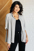 Boxy Striped Button Up in Black    Tops Ave Shops- Tilden Co.