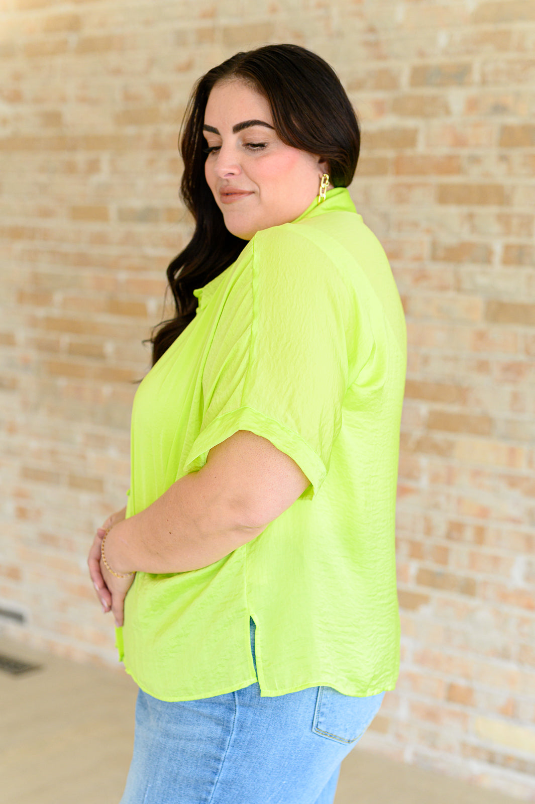 Bright Idea Button Down in Citrus Tops Ave Shops- Tilden Co.