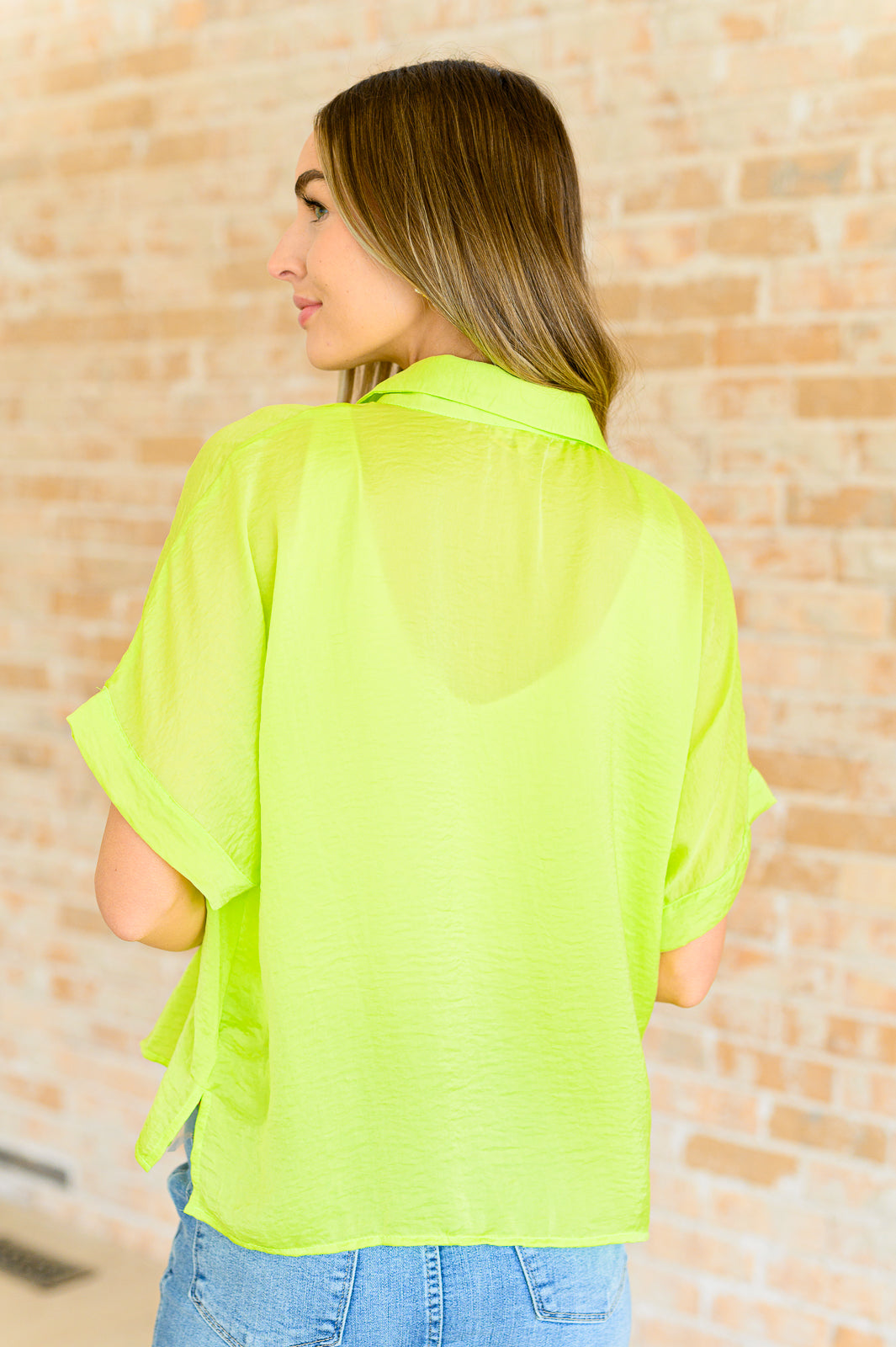 Bright Idea Button Down in Citrus Tops Ave Shops- Tilden Co.