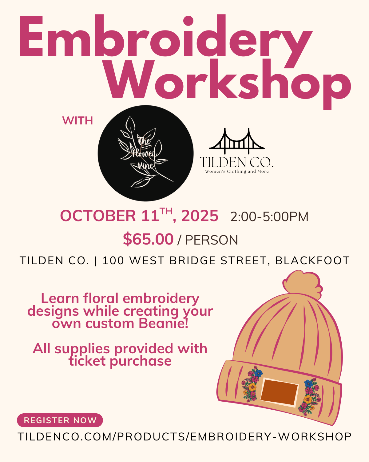 Embroidery Workshop - July 19th, 2025 Tilden Co. LLC- Tilden Co.