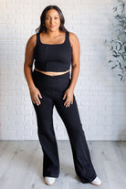 Building Habits Twill Flared Crossover Waist Pant in Black    Bottoms Ave Shops- Tilden Co.