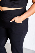 Building Habits Twill Flared Crossover Waist Pant in Black    Bottoms Ave Shops- Tilden Co.