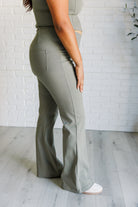 Building Habits Twill Flared Crossover Waist Pant in Dusty Olive    Bottoms Ave Shops- Tilden Co.