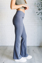 Building Habits Twill Flared Crossover Waist Pant in Titanium    Bottoms Ave Shops- Tilden Co.