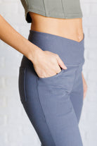 Building Habits Twill Flared Crossover Waist Pant in Titanium    Bottoms Ave Shops- Tilden Co.