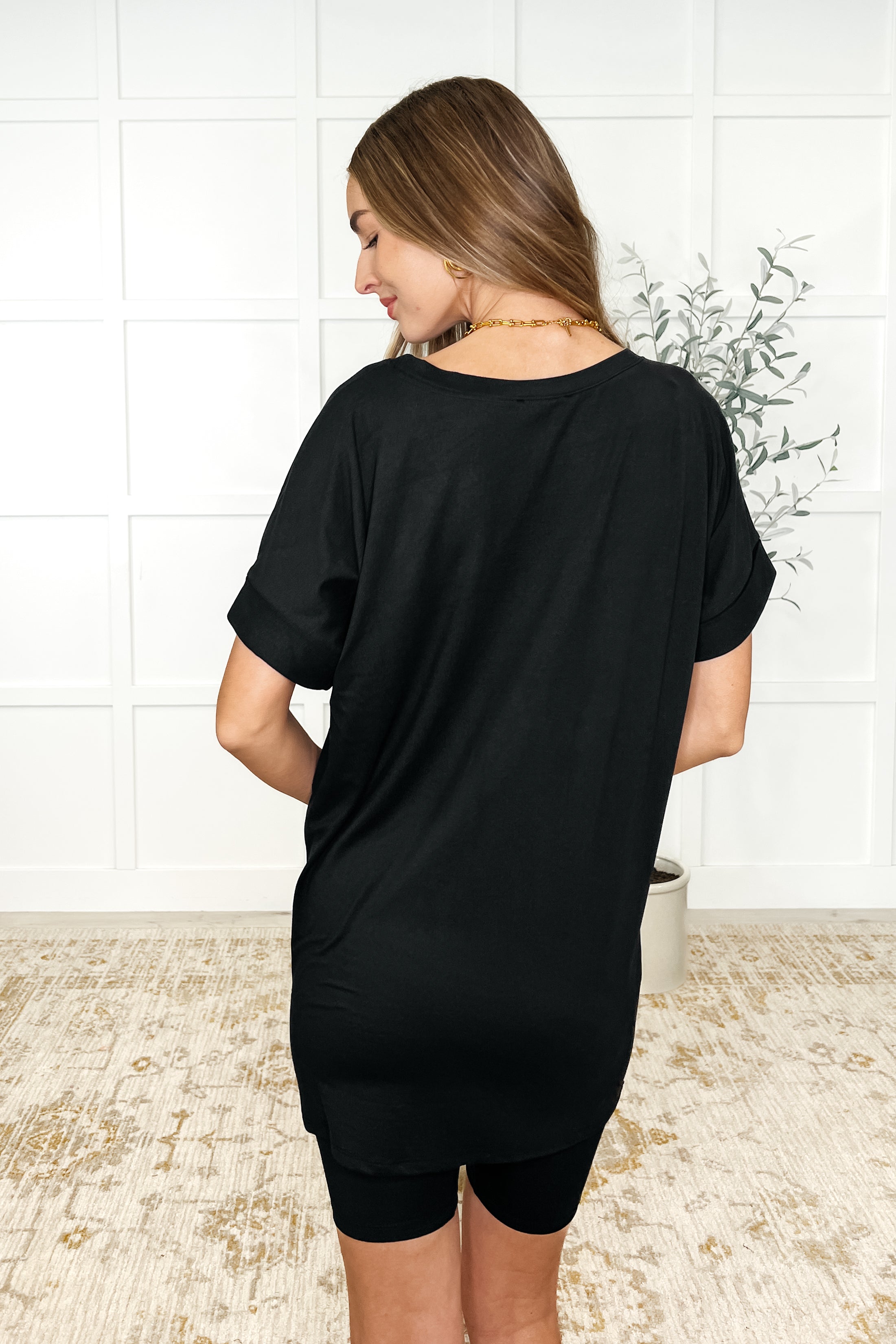 Buttery Soft V-Neck Bike Short Set in Black Womens Ave Shops- Tilden Co.