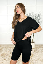 Buttery Soft V-Neck Bike Short Set in Black Womens Ave Shops- Tilden Co.