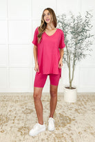 Buttery Soft V-Neck Bike Short Set in Hot Pink Womens Ave Shops- Tilden Co.