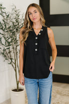 Buttoned Up Buttercup Sleeveless Top in Black Womens Ave Shops- Tilden Co.