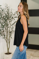 Buttoned Up Buttercup Sleeveless Top in Black Womens Ave Shops- Tilden Co.