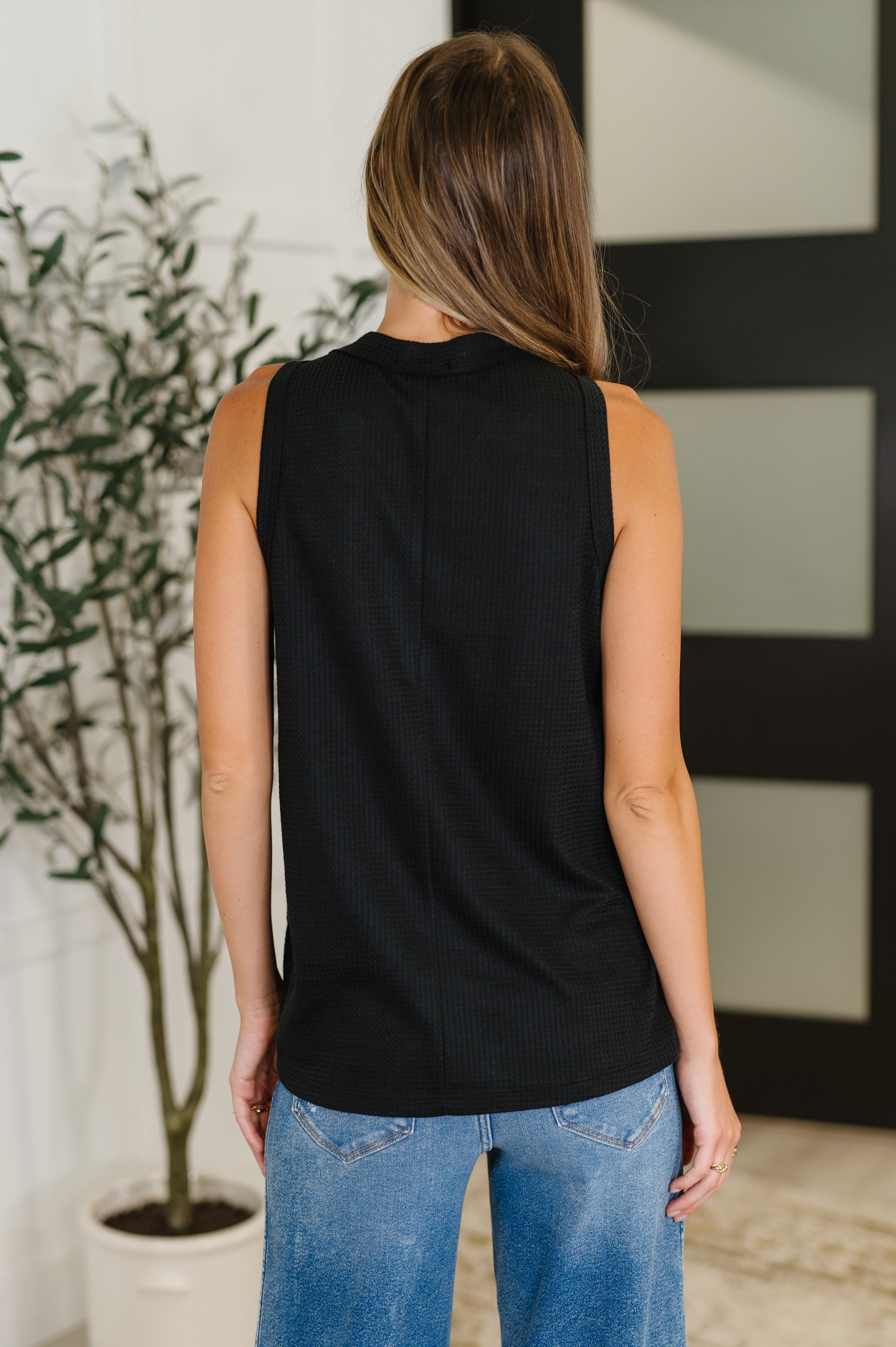Buttoned Up Buttercup Sleeveless Top in Black Womens Ave Shops- Tilden Co.