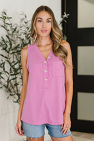 Buttoned Up Buttercup Sleeveless Top in Magenta Glow Womens Ave Shops- Tilden Co.