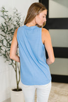 Buttoned Up Buttercup Sleeveless Top in Ocean Blue Womens Ave Shops- Tilden Co.