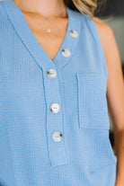 Buttoned Up Buttercup Sleeveless Top in Ocean Blue Womens Ave Shops- Tilden Co.