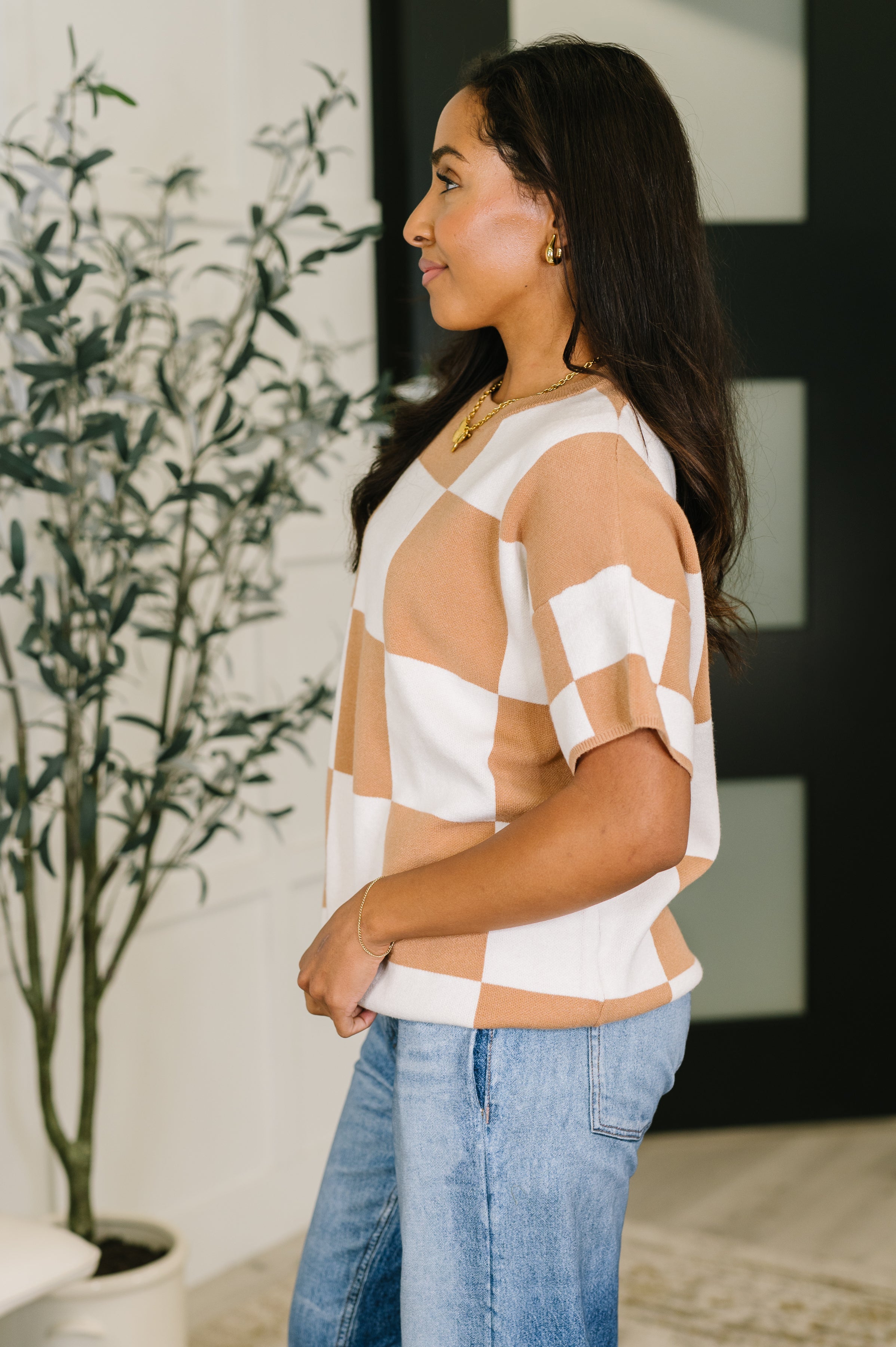Cafe Check Relaxed Fit Sweater Sweater Ave Shops- Tilden Co.