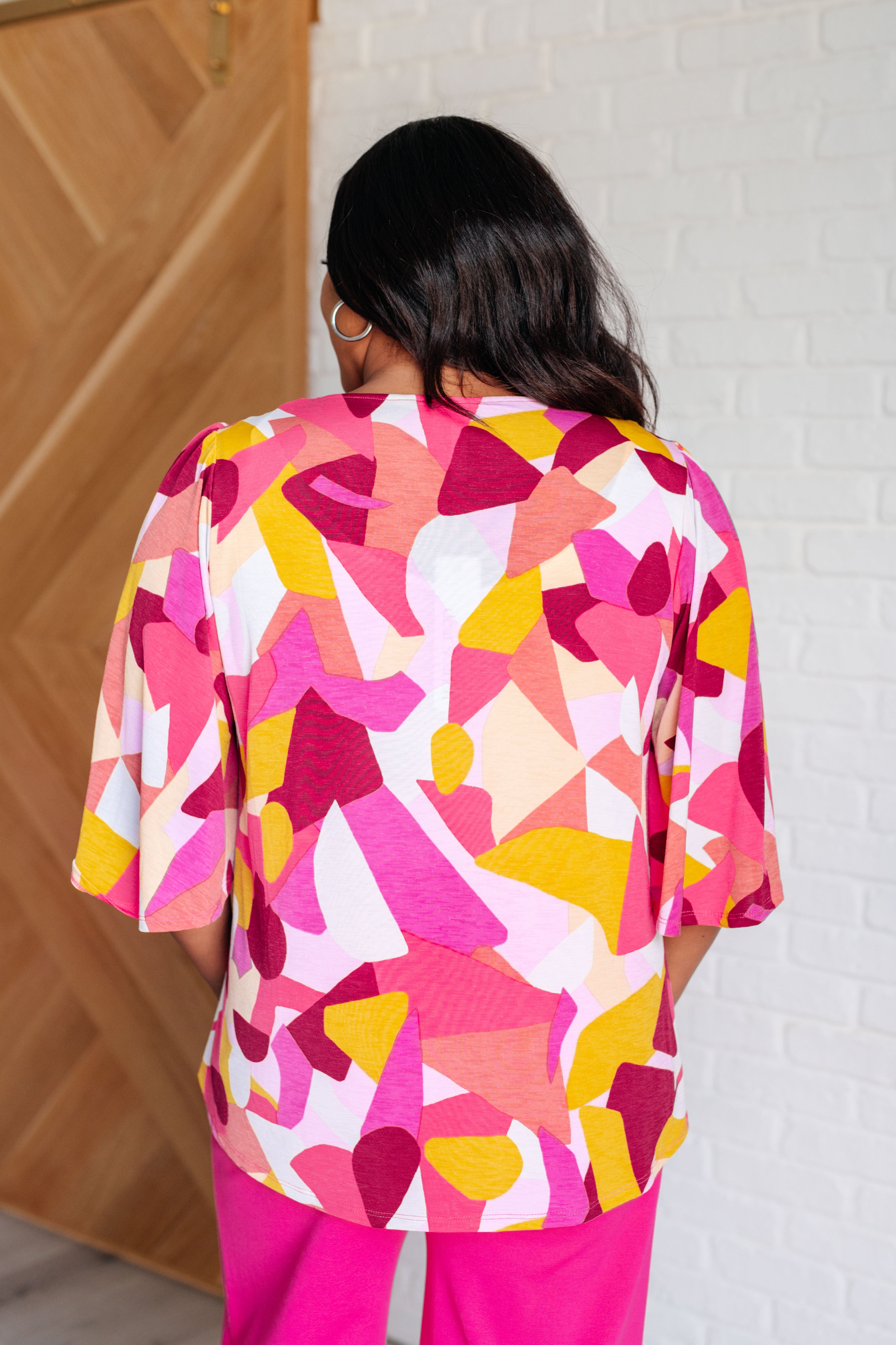 Cali Blouse in Magenta and Mustard Abstract    Blouses Ave Shops- Tilden Co.