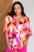 Cali Blouse in Magenta and Mustard Abstract    Blouses Ave Shops- Tilden Co.