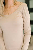 Can You Believe It Basic Long Sleeve Top In Sand Womens Ave Shops- Tilden Co.