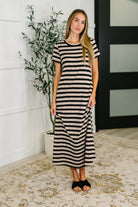 PREORDER: Cap Sleeve Maxi Dress in Black and Tan Stripe Womens Ave Shops- Tilden Co.