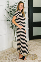 PREORDER: Cap Sleeve Maxi Dress in Black and Tan Stripe Womens Ave Shops- Tilden Co.