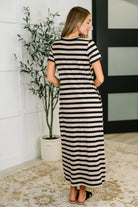 PREORDER: Cap Sleeve Maxi Dress in Black and Tan Stripe Womens Ave Shops- Tilden Co.