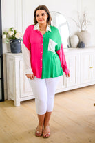 Capture the Day Two Toned Button Up Kelly Tops Ave Shops- Tilden Co.