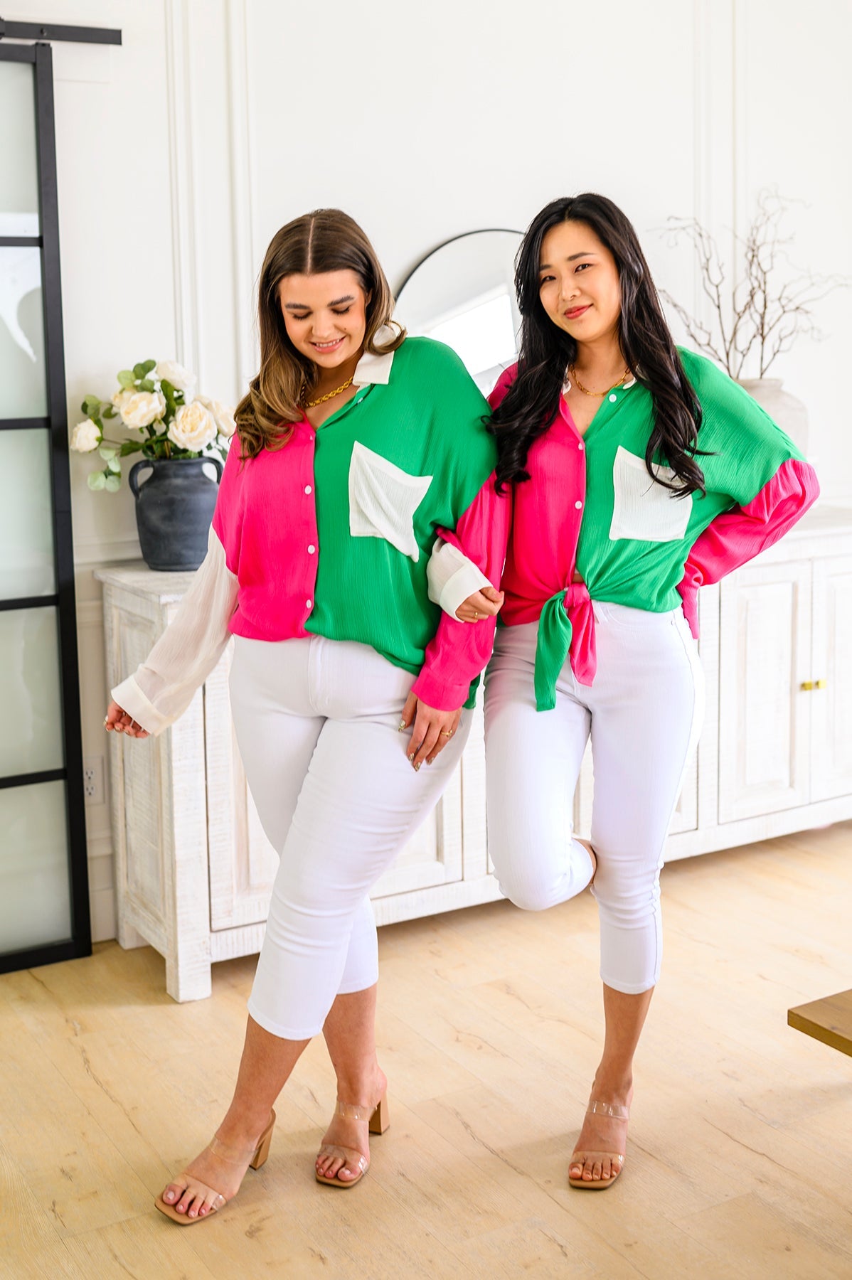 Capture the Day Two Toned Button Up Kelly Tops Ave Shops- Tilden Co.