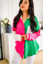 Capture the Day Two Toned Button Up Kelly Tops Ave Shops- Tilden Co.