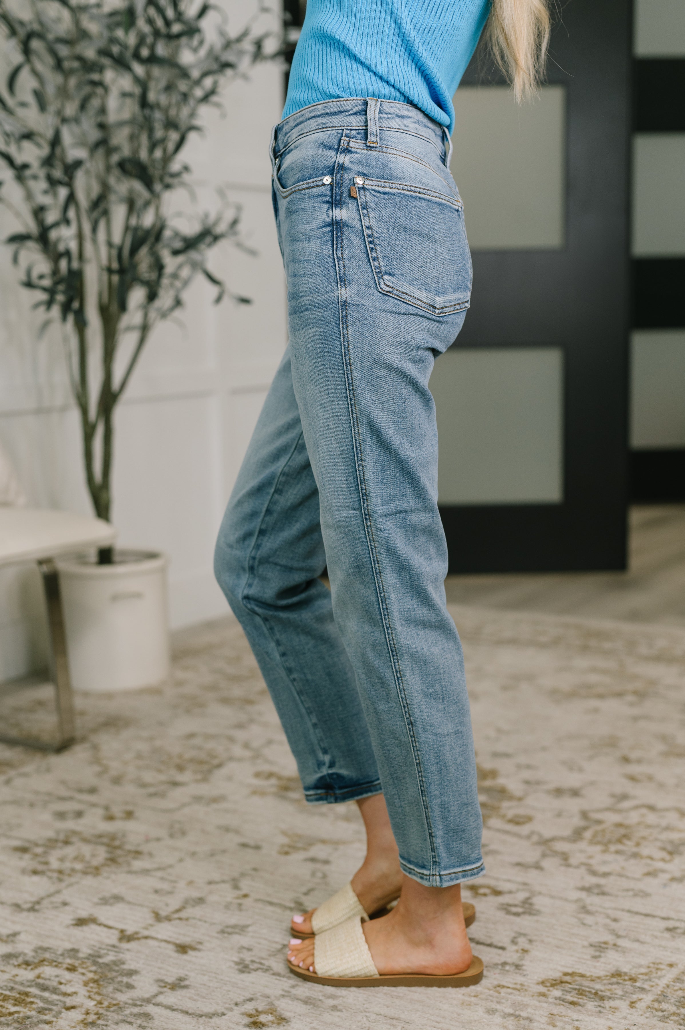 Carla High Waist Ankle Straight Jean in Break Through Blue Womens Ave Shops- Tilden Co.