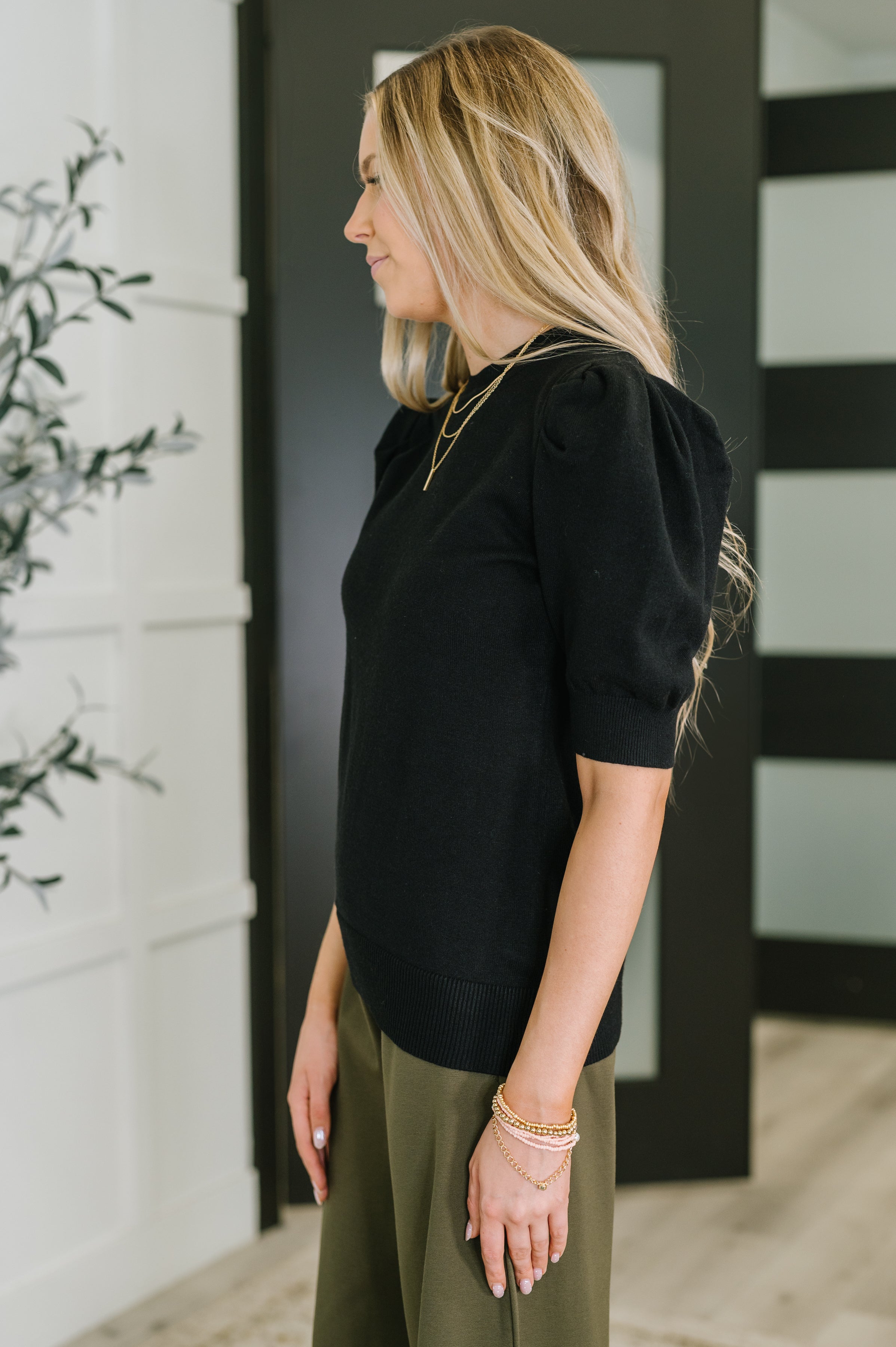 Casually Classy Puff Sleeve Blouse in Black Womens Ave Shops- Tilden Co.