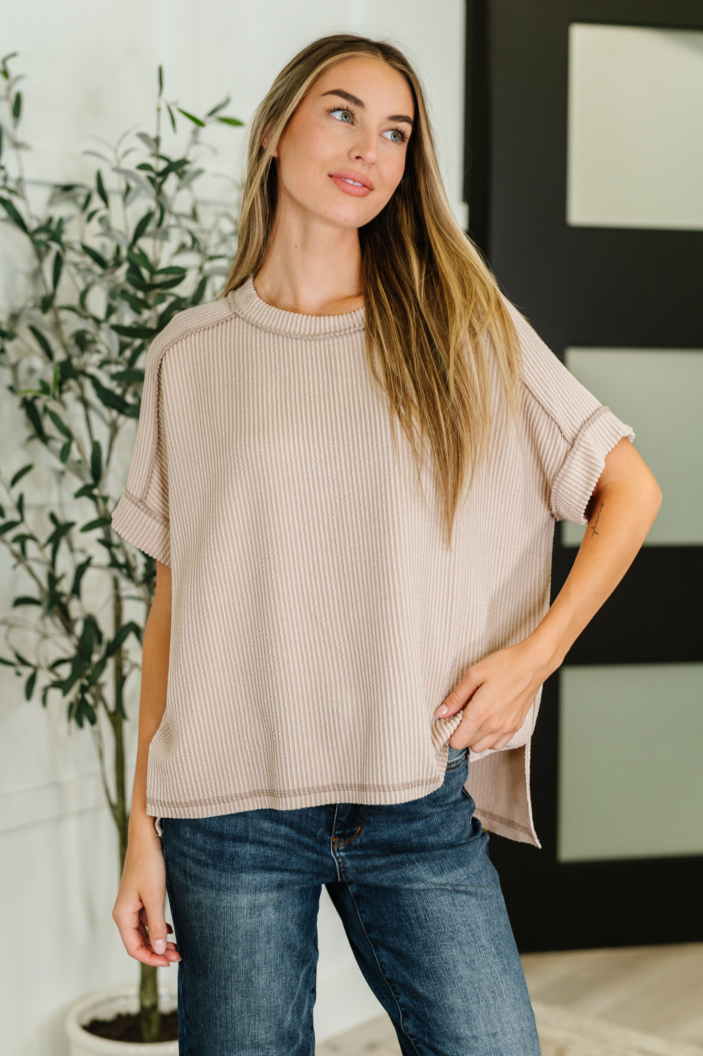 Catch Me Loungin’ Cable Ribbed Knit Top in Ash Mocha Womens Ave Shops- Tilden Co.