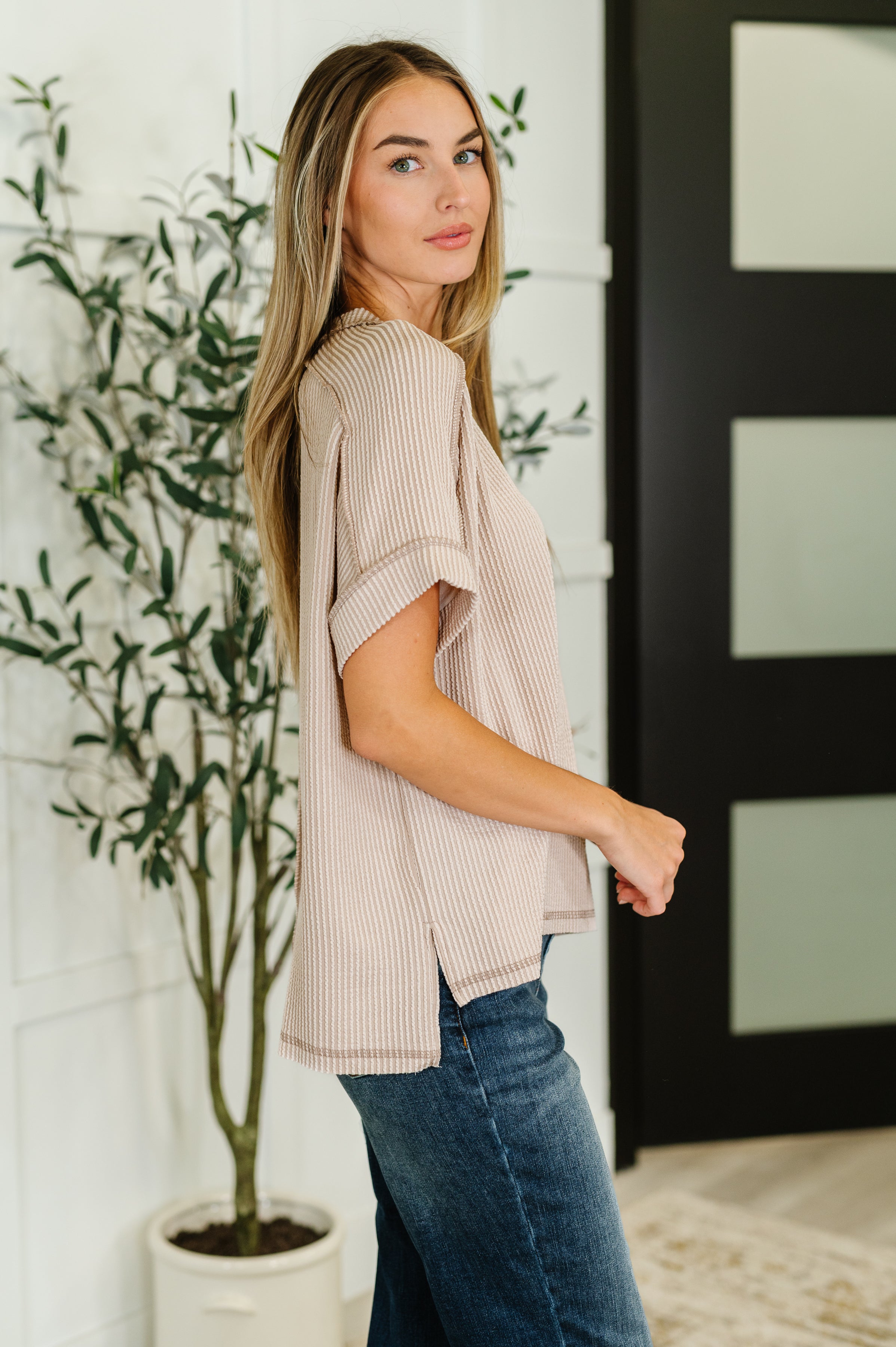 Catch Me Loungin’ Cable Ribbed Knit Top in Ash Mocha Womens Ave Shops- Tilden Co.