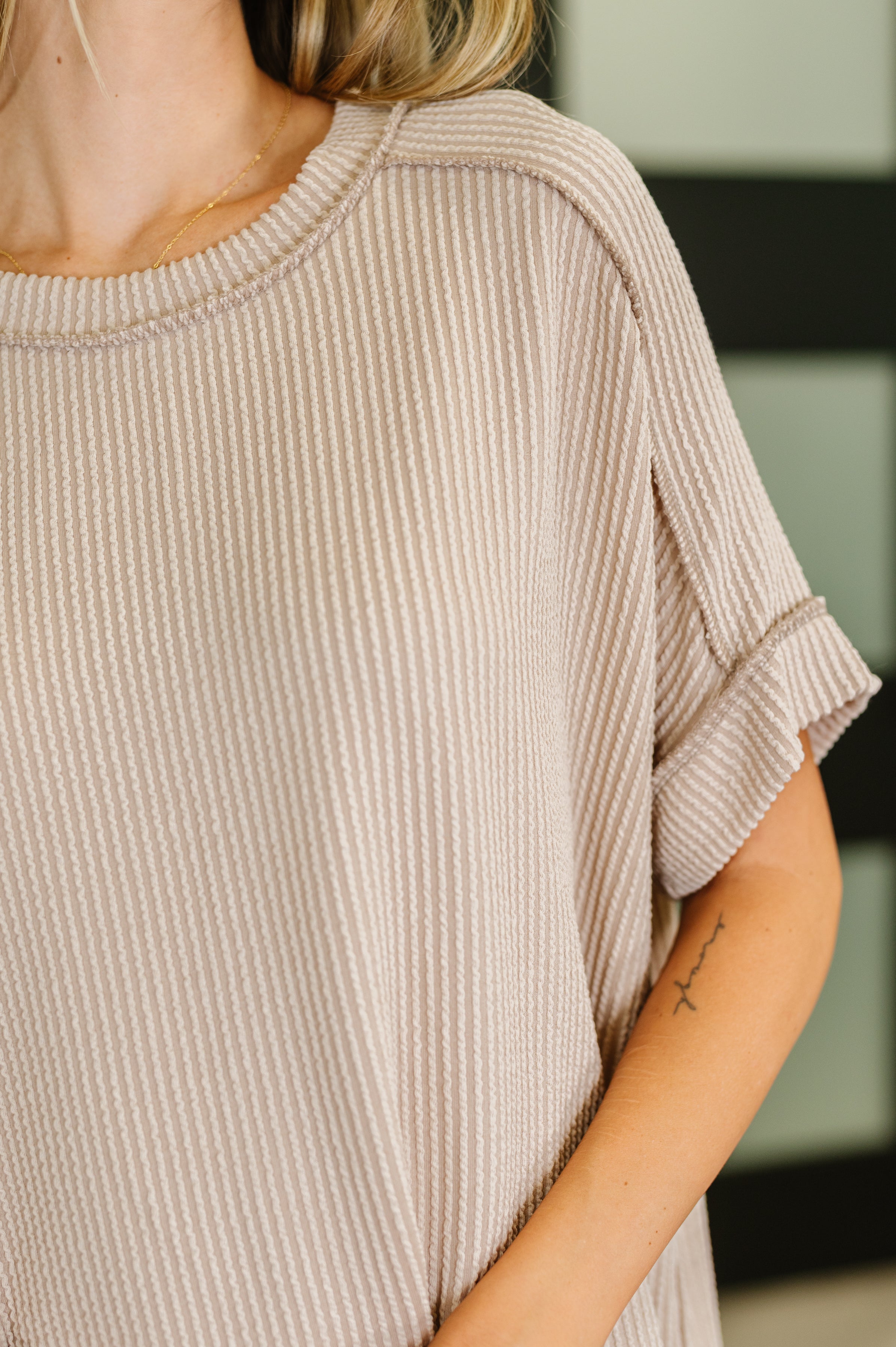 Catch Me Loungin’ Cable Ribbed Knit Top in Ash Mocha Womens Ave Shops- Tilden Co.