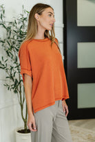 Catch Me Loungin’ Cable Ribbed Knit Top in Burnt Orange Womens Ave Shops- Tilden Co.