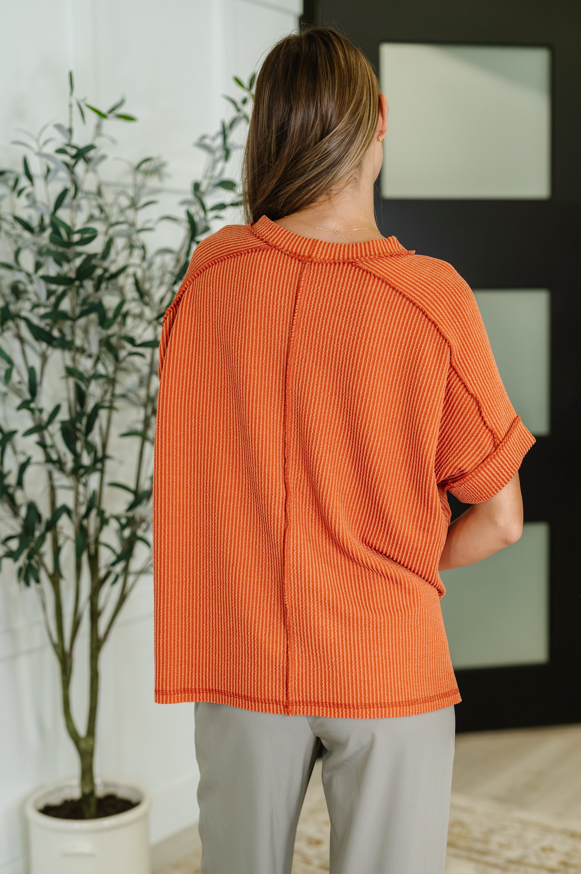 Catch Me Loungin’ Cable Ribbed Knit Top in Burnt Orange Womens Ave Shops- Tilden Co.