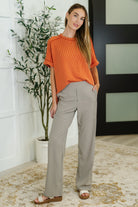 Catch Me Loungin’ Cable Ribbed Knit Top in Burnt Orange Womens Ave Shops- Tilden Co.